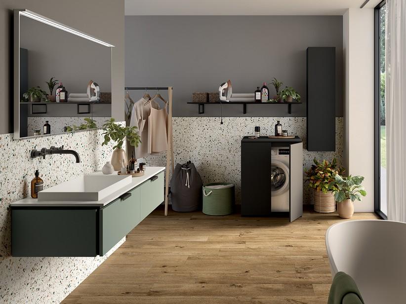 TOUCH 140 cm Badezimmerschrank 2 Schubladen Salbeigrün matt und Halbeinbaubecken links STAR Mattweiß | IperCeramica TOUCH 140 cm Badezimmerschrank 2 Schubladen Salbeigrün matt und Halbeinbaubecken links STAR Mattweiß | IperCeramica