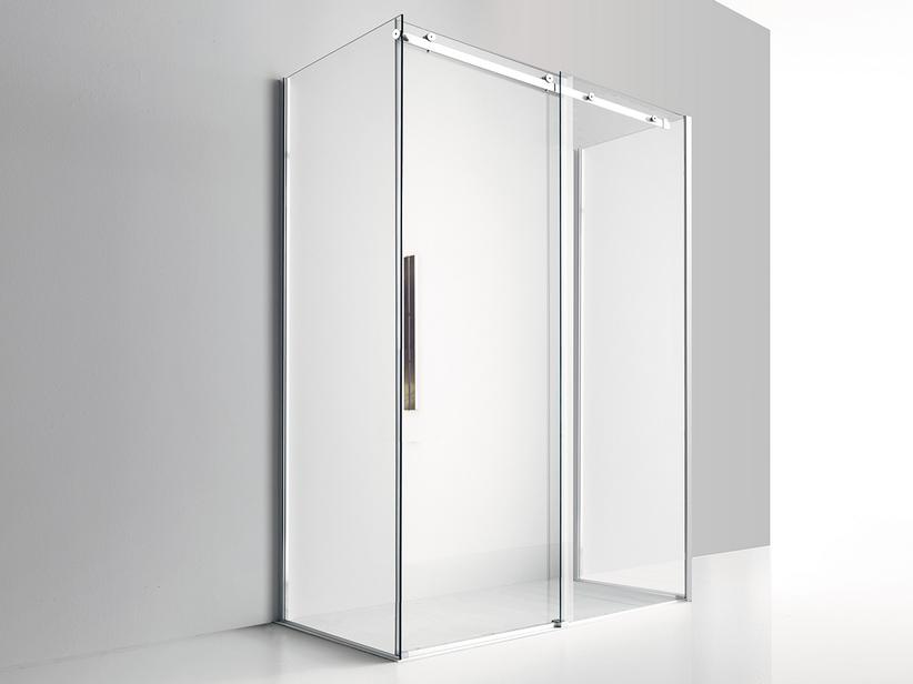 Duschkabine Velo 70x120x70 H200 Erw 117/119-67/69-66,5/68,5 Schiebetür und 2 feste Teile Glasstärke 8 mm Transparent Chrom | IperCeramica Duschkabine Velo 70x120x70 H200 Erw 117/119-67/69-66,5/68,5 Schiebetür und 2 feste Teile Glasstärke 8 mm Transparent Chrom | IperCeramica