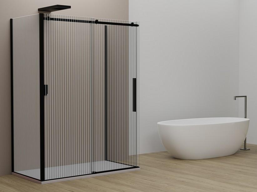 Duschkabine Velo cm 120x80x80 H200 Erw 117/119-77/79-76,5/78,5 Schiebetür links aus Krist. Siebdruck, Profile Schwarz | IperCeramica Duschkabine Velo cm 120x80x80 H200 Erw 117/119-77/79-76,5/78,5 Schiebetür links aus Krist. Siebdruck, Profile Schwarz | IperCeramica