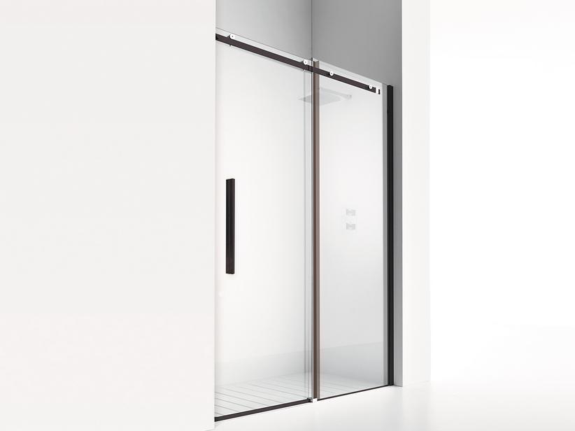 DUSCHSCHIEBETÜR VELO 118 cm H200 Erw 116/118 GLASSTÄRKE 8mm TRANSPARENT SCHWARZ MATT | IperCeramica DUSCHSCHIEBETÜR VELO 118 cm H200 Erw 116/118 GLASSTÄRKE 8mm TRANSPARENT SCHWARZ MATT | IperCeramica