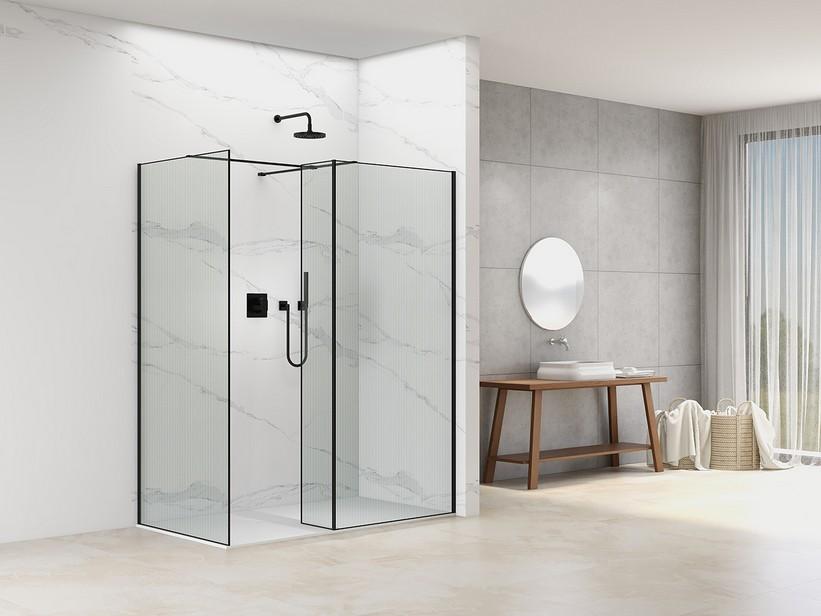 Walk In Namaste' 2 Seiten 100x70 H200 Erw 98/100-68/70 Spritzschutztür Kristallglas 8mm gewellter Optikmatt schwarzem Profil | IperCeramica Walk In Namaste' 2 Seiten 100x70 H200 Erw 98/100-68/70 Spritzschutztür Kristallglas 8mm gewellter Optikmatt schwarzem Profil | IperCeramica