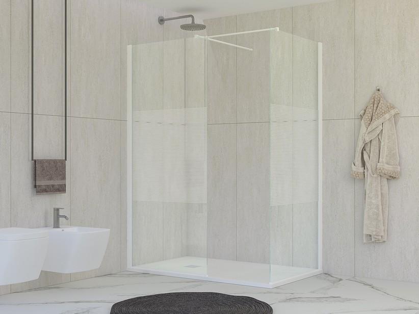 Walk-In Dusche Mirò 2-seitig 80x80 cm H200 Erw 78,5/80-77,5/80 Klarglas 6mm Horizontalen Streifen+Mattweißen Dichtungsprofilen | IperCeramica Walk-In Dusche Mirò 2-seitig 80x80 cm H200 Erw 78,5/80-77,5/80 Klarglas 6mm Horizontalen Streifen+Mattweißen Dichtungsprofilen | IperCeramica