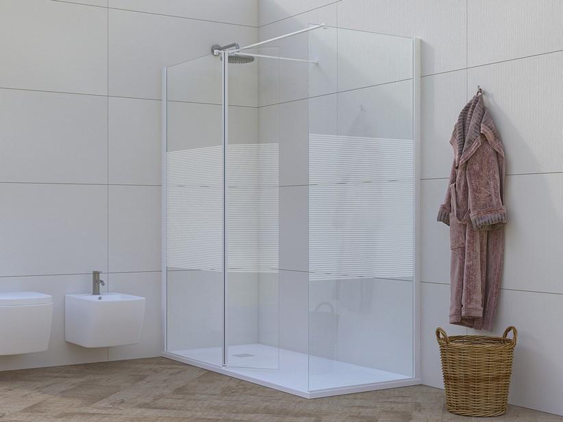 Walk-In-Dusche Mirò 2-seitig 120x80 cm Klarglas Links mit Tür 6 mm und Horizontalen Streifen und Mattweißen Dichtungsprofilen | IperCeramica Walk-In-Dusche Mirò 2-seitig 120x80 cm Klarglas Links mit Tür 6 mm und Horizontalen Streifen und Mattweißen Dichtungsprofilen | IperCeramica