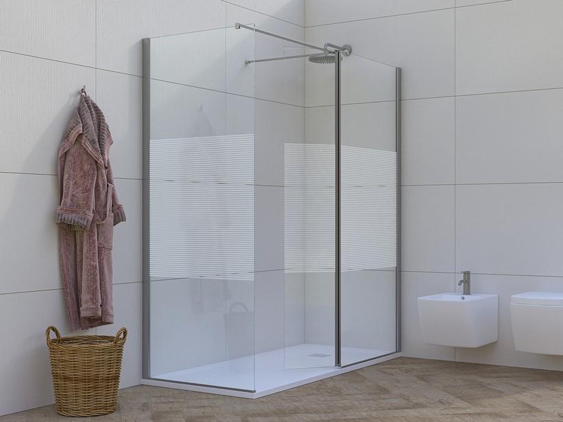 Walk-In Dusche Mirò 2-Seitig 100x70cm H200 Erw 98,5/100-67,5/70 Klarglas Rechts Tür 6mm Horiz. Streifen Chr.-Dichtungsprof. | IperCeramica Walk-In Dusche Mirò 2-Seitig 100x70cm H200 Erw 98,5/100-67,5/70 Klarglas Rechts Tür 6mm Horiz. Streifen Chr.-Dichtungsprof. | IperCeramica