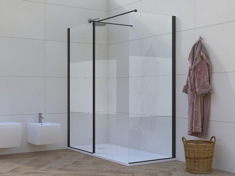 Walk-In Dusche Mirò 2-Seitig 120x80 cm H200 Klarglas 6 mm Links, Tür horizontalen Streifen, Mattschwarzen Dichtungsprofilen | IperCeramica Walk-In Dusche Mirò 2-Seitig 120x80 cm H200 Klarglas 6 mm Links, Tür horizontalen Streifen, Mattschwarzen Dichtungsprofilen | IperCeramica