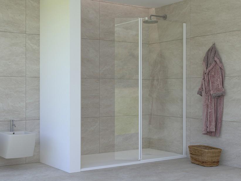 Walk-In Dusche Mirò 6 mm Klarglas mit Tür Rechts 110 cm H200 Erw 108,5/110 mit Mattweißen Dichtungsprofilen | IperCeramica Walk-In Dusche Mirò 6 mm Klarglas mit Tür Rechts 110 cm H200 Erw 108,5/110 mit Mattweißen Dichtungsprofilen | IperCeramica