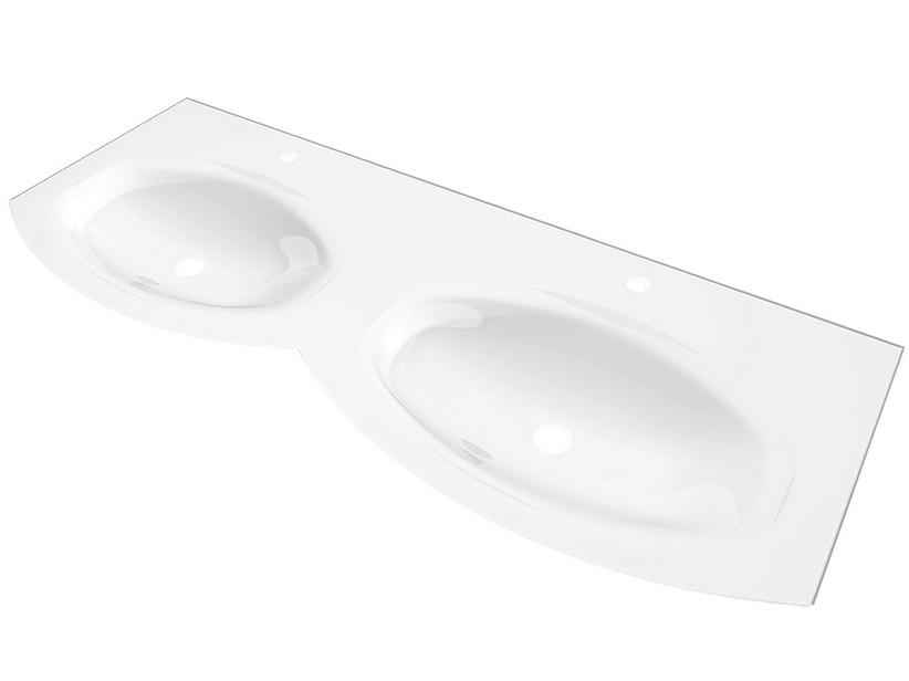 Waschbecken Unitop Wave 138x51 cm Doppelbecken aus glänzend weißem Glas | IperCeramica Waschbecken Unitop Wave 138x51 cm Doppelbecken aus glänzend weißem Glas | IperCeramica