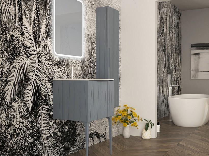 Standbadmöbel UNIKA 60 cm Hellblau matt und Waschbecken Unitop aus Keramik ANDY Weiß glänzend | IperCeramica Standbadmöbel UNIKA 60 cm Hellblau matt und Waschbecken Unitop aus Keramik ANDY Weiß glänzend | IperCeramica