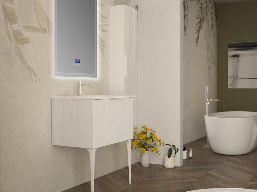 Standbadmöbel UNIKA 80 cm Weiß matt und Waschbecken Unitop aus Keramik ANDY Weiß glänzend | IperCeramica Standbadmöbel UNIKA 80 cm Weiß matt und Waschbecken Unitop aus Keramik ANDY Weiß glänzend | IperCeramica