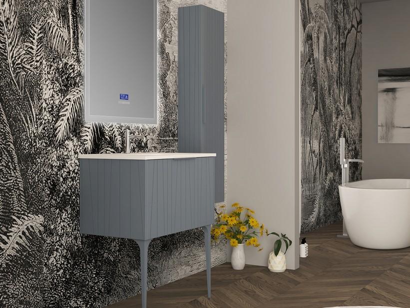 Standbadmöbel UNIKA 80 cm Hellblau matt und Waschbecken Unitop aus Keramik ANDY Weiß glänzend | IperCeramica Standbadmöbel UNIKA 80 cm Hellblau matt und Waschbecken Unitop aus Keramik ANDY Weiß glänzend | IperCeramica