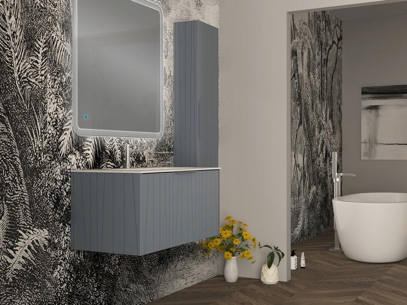 Badmöbel UNIKA 100 cm Hellblau matt und Waschbecken Unitop aus Keramik ANDY Weiß glänzend | IperCeramica Badmöbel UNIKA 100 cm Hellblau matt und Waschbecken Unitop aus Keramik ANDY Weiß glänzend | IperCeramica