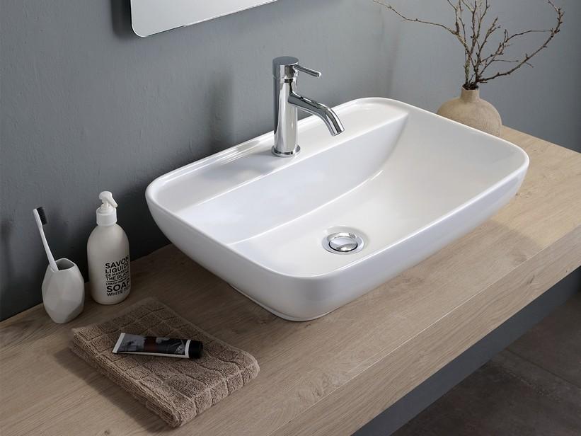 Waschbecken Le Ciotole, rechteckiges Design, 60x40xH 16 cm, mit Mischbatteriebohrung, aus glänzend weißer Keramik | IperCeramica Waschbecken Le Ciotole, rechteckiges Design, 60x40xH 16 cm, mit Mischbatteriebohrung, aus glänzend weißer Keramik | IperCeramica