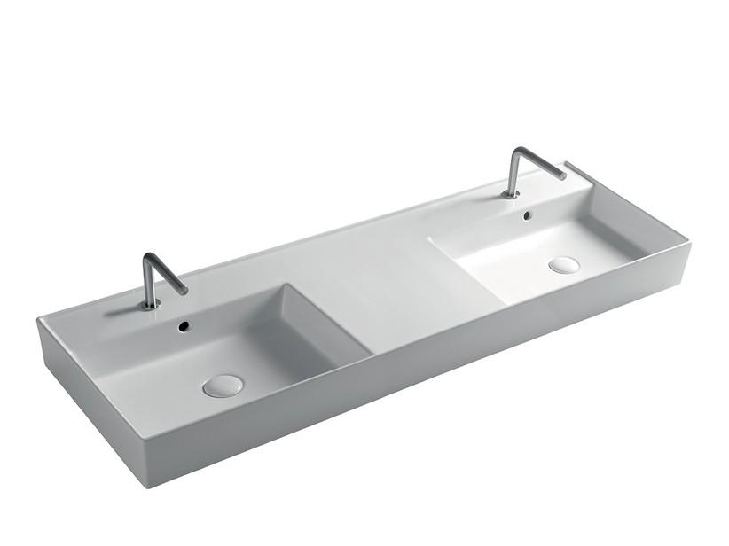 Waschbecken Unitop Twenty 141x46 cm doppeltes Becken Weiß glänzend | IperCeramica Waschbecken Unitop Twenty 141x46 cm doppeltes Becken Weiß glänzend | IperCeramica