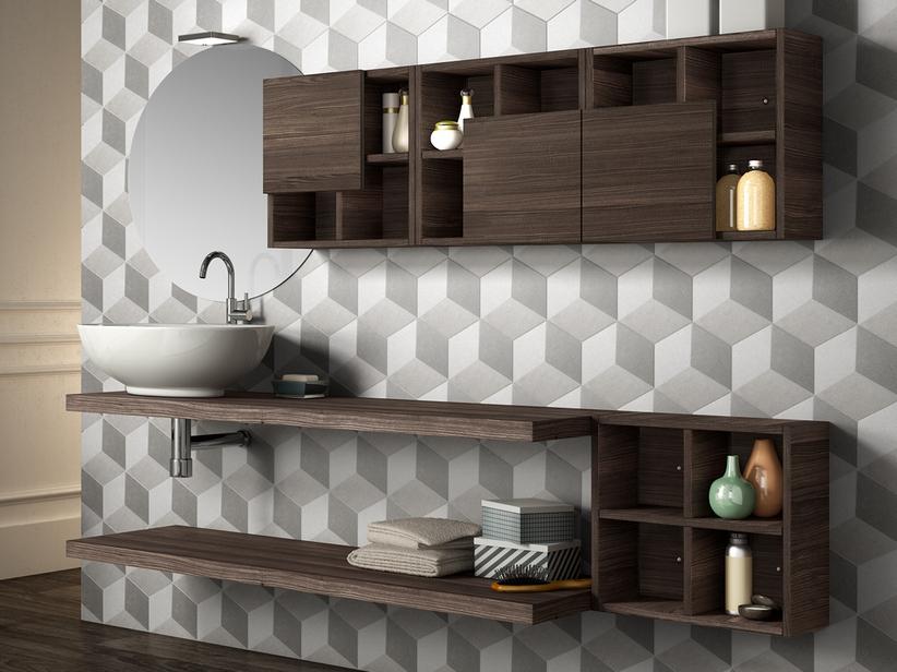 BADMÖBEL QUBO 140 cm OLMO LAVA MIT ZWEI KONSOLENPLATTEN | IperCeramica BADMÖBEL QUBO 140 cm OLMO LAVA MIT ZWEI KONSOLENPLATTEN | IperCeramica