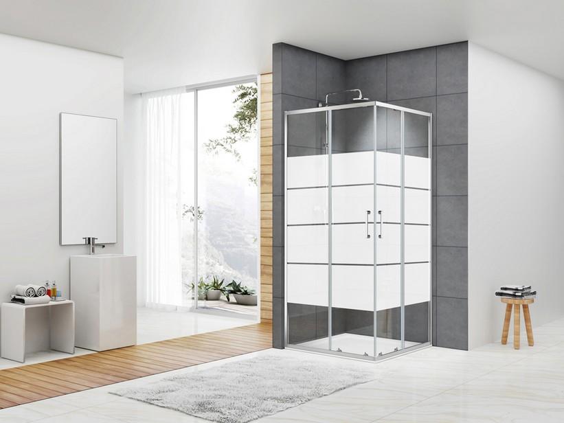 Eckduschkabine Arek 80x80 H190 Erw 78/79,5 Schiebetüren Kristallglas 6 mm Transp Siebdruck Chrom | IperCeramica Eckduschkabine Arek 80x80 H190 Erw 78/79,5 Schiebetüren Kristallglas 6 mm Transp Siebdruck Chrom | IperCeramica