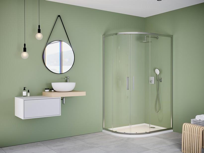 Halbrunde Duschkabine Brezza 80x100 H195 Erw 75/80 - 95/100 Schiebetüren Kristallglas 6 mm Transparent verchromt | IperCeramica Halbrunde Duschkabine Brezza 80x100 H195 Erw 75/80 - 95/100 Schiebetüren Kristallglas 6 mm Transparent verchromt | IperCeramica