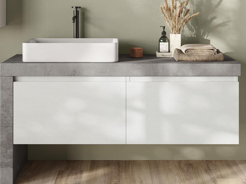 Badezimmerschrank Qubo Hängeversion unter der Platte 140 cm Holzoptik Weiß Matrix | IperCeramica Badezimmerschrank Qubo Hängeversion unter der Platte 140 cm Holzoptik Weiß Matrix | IperCeramica