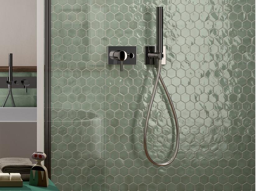 Mosaik Intinta Giada 28,8x33,3 sechseckig, Grün glänzend | IperCeramica Mosaik Intinta Giada 28,8x33,3 sechseckig, Grün glänzend | IperCeramica