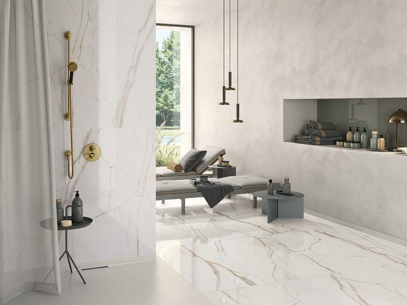 Feinsteinzeug Fliese Luxor Gold 60x120 Calacatta Marmoroptik poliert Gold | IperCeramica Feinsteinzeug Fliese Luxor Gold 60x120 Calacatta Marmoroptik poliert Gold | IperCeramica