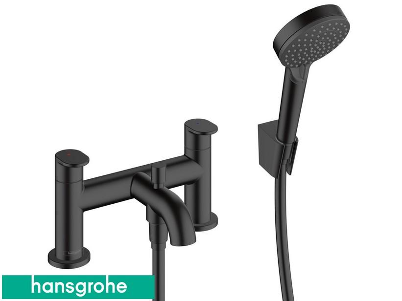 2-Loch-Armatur für den Badewannenrand mit Umschaltventil und Handbrause Hansgrohe® Vernis Blend Schwarz | IperCeramica 2-Loch-Armatur für den Badewannenrand mit Umschaltventil und Handbrause Hansgrohe® Vernis Blend Schwarz | IperCeramica