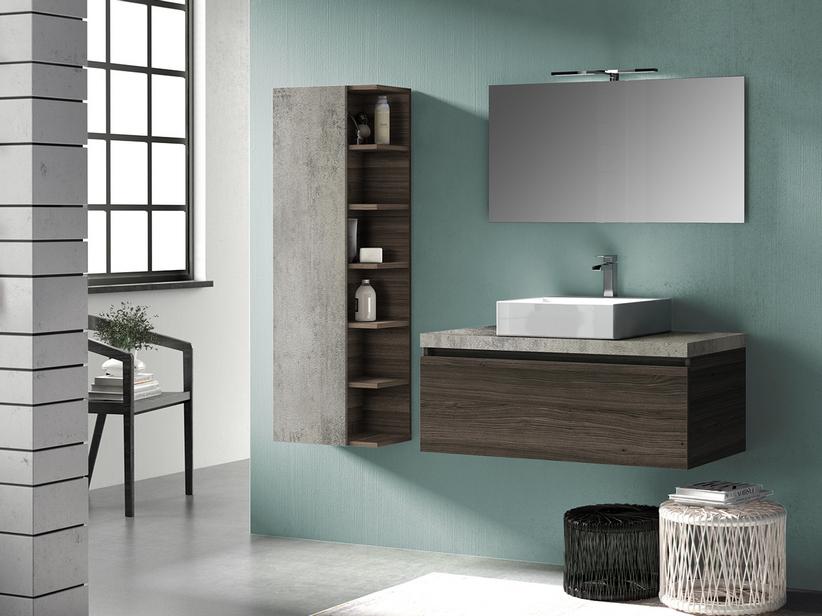 BADMÖBEL QUBO 100 cm MIT EINER SCHUBLADE OLMO LAVA MIT OXIDGRAUER PLATTE | IperCeramica BADMÖBEL QUBO 100 cm MIT EINER SCHUBLADE OLMO LAVA MIT OXIDGRAUER PLATTE | IperCeramica