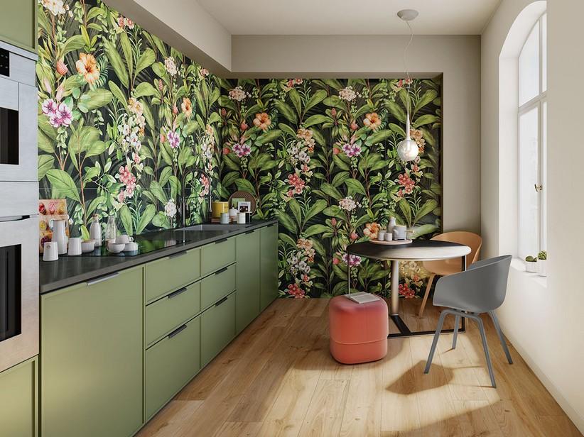 Dekorelement Tropical Black, Feinsteinzeug mit Tropical-Tapetenoptik, Zusammensetzung 120x120 | IperCeramica Dekorelement Tropical Black, Feinsteinzeug mit Tropical-Tapetenoptik, Zusammensetzung 120x120 | IperCeramica