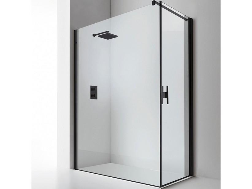 Eckduschkabine Plano 70x100 H200 Drehtür Öffnung nach rechts und fester Teil Glasstärke 8 mm Transparent Schwarz matt | IperCeramica Eckduschkabine Plano 70x100 H200 Drehtür Öffnung nach rechts und fester Teil Glasstärke 8 mm Transparent Schwarz matt | IperCeramica