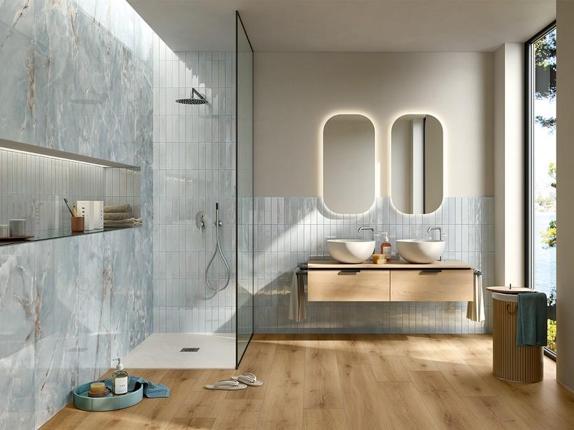 Fliese Raku Acqua 6x25 Feinsteinzeug Hellblau glänzend | IperCeramica Fliese Raku Acqua 6x25 Feinsteinzeug Hellblau glänzend | IperCeramica