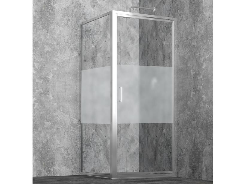 Eckduschkabine Start 80x80 H190 mit Drehtür und festem Teil Glasstärke 6 mm mit satiniertem Streifen und Profil Chrom | IperCeramica Eckduschkabine Start 80x80 H190 mit Drehtür und festem Teil Glasstärke 6 mm mit satiniertem Streifen und Profil Chrom | IperCeramica