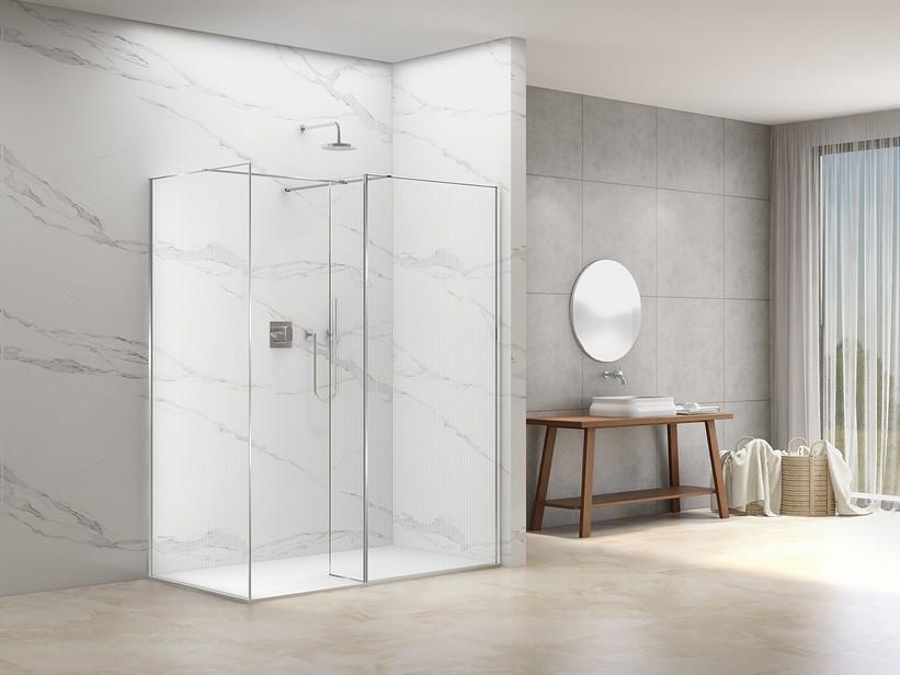 Walk-In-Dusche Namaste' 2 Seiten 120x70 cm H200 Erw 118/120-68/70 Spritzschutztür Kristallglas 8mm,gewellter Optik,Profil Chrom | IperCeramica Walk-In-Dusche Namaste' 2 Seiten 120x70 cm H200 Erw 118/120-68/70 Spritzschutztür Kristallglas 8mm,gewellter Optik,Profil Chrom | IperCeramica