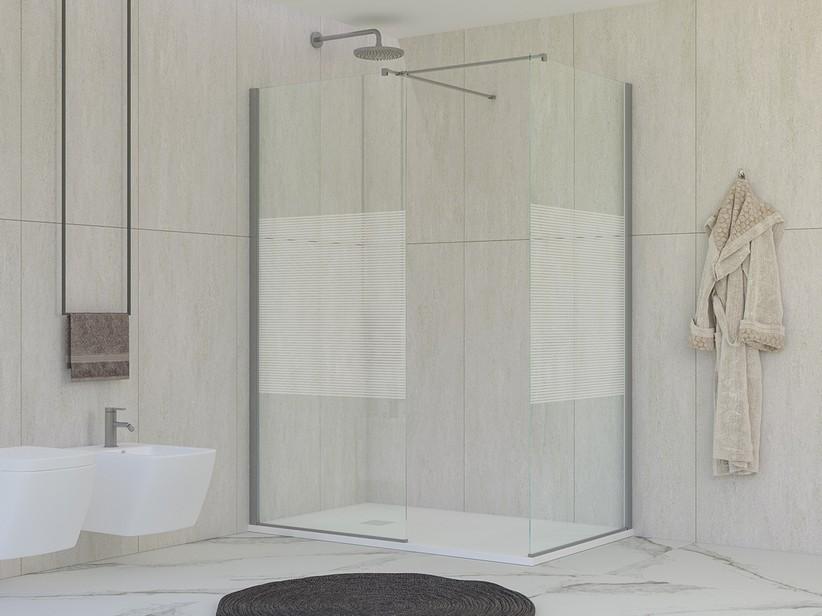 Walk-In Dusche Mirò 2-seitig 80x80 cm H200 Erw 78,5/80-77,5/80 Klarglas 6mm Horizontalen Streifen+Chrom-Dichtungsprofilen | IperCeramica Walk-In Dusche Mirò 2-seitig 80x80 cm H200 Erw 78,5/80-77,5/80 Klarglas 6mm Horizontalen Streifen+Chrom-Dichtungsprofilen | IperCeramica