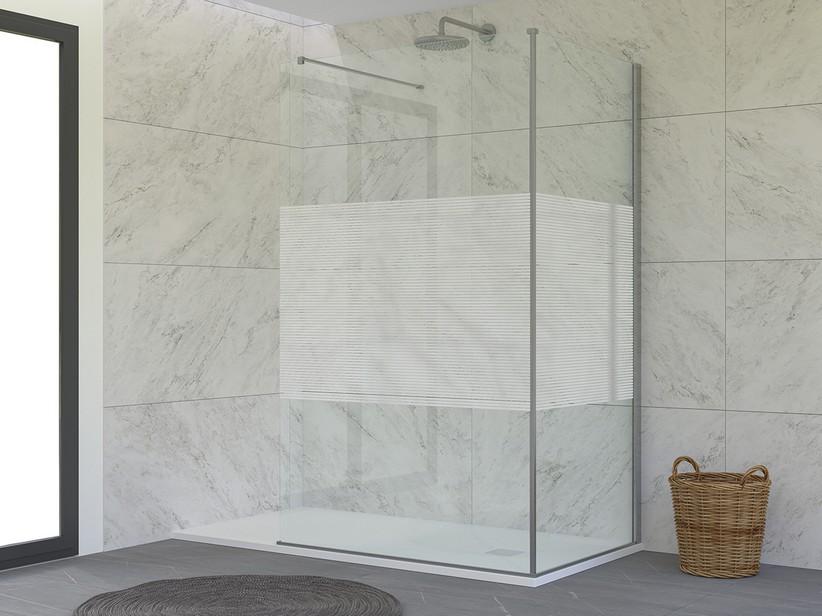 Walk-In Dusche Miro' 2 rechtwinkeligen Seiten 89x80 H200 Erw 78/80 transpe Kristallgläser 6mm Horiz. Streifen Profile Chrom | IperCeramica Walk-In Dusche Miro' 2 rechtwinkeligen Seiten 89x80 H200 Erw 78/80 transpe Kristallgläser 6mm Horiz. Streifen Profile Chrom | IperCeramica