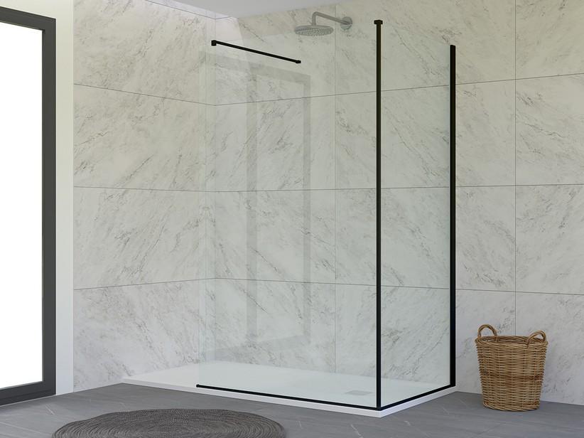 Walk-In Dusche Miro' 2 rechtwinkeligen Seiten 129x80 cm H200 Erw 78/80, transpe Kristallgläser 6 mm und Profile Schwarz matt | IperCeramica Walk-In Dusche Miro' 2 rechtwinkeligen Seiten 129x80 cm H200 Erw 78/80, transpe Kristallgläser 6 mm und Profile Schwarz matt | IperCeramica