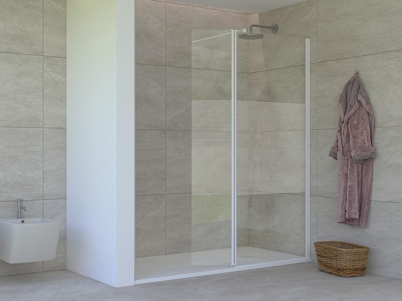 Walk-In Dusche Mirò 6 mm Klarglas Tür Rechts 150 cm H200 Erw 148,5/150 Horizontalen Streifen und Mattweißen Dichtungsprofilen | IperCeramica Walk-In Dusche Mirò 6 mm Klarglas Tür Rechts 150 cm H200 Erw 148,5/150 Horizontalen Streifen und Mattweißen Dichtungsprofilen | IperCeramica