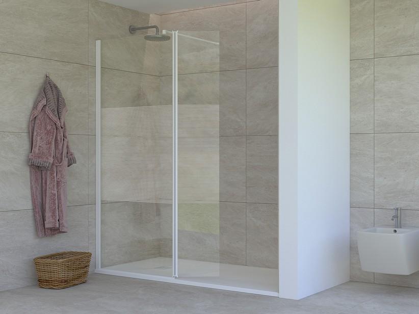 Walk-In Dusche Mirò 6 mm Klarglas Tür Links 110 cm H200 Erw 108,5/110 Horizontalen Streifen und Mattweißen Dichtungsprofilen | IperCeramica Walk-In Dusche Mirò 6 mm Klarglas Tür Links 110 cm H200 Erw 108,5/110 Horizontalen Streifen und Mattweißen Dichtungsprofilen | IperCeramica