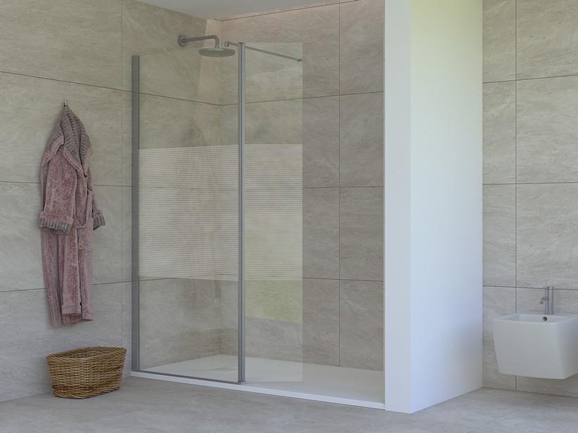 Walk-In Dusche Mirò 6 mm Klarglas mit Tür Links 120 cm H200 mit Horizontalen Streifen und Chrom-Dichtungsprofilen | IperCeramica Walk-In Dusche Mirò 6 mm Klarglas mit Tür Links 120 cm H200 mit Horizontalen Streifen und Chrom-Dichtungsprofilen | IperCeramica