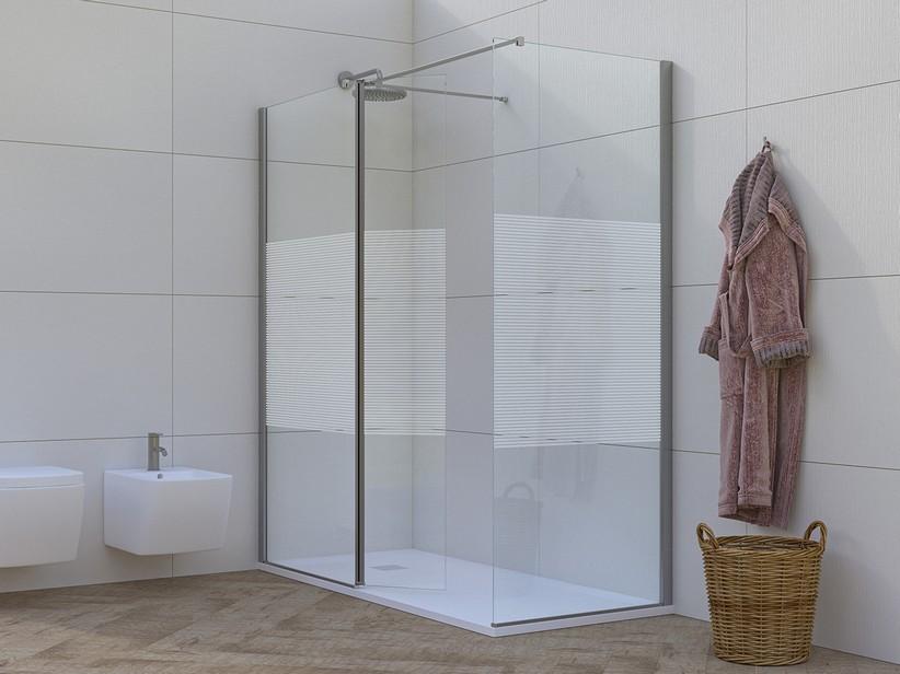 Walk-In Dusche Mirò 2-Seitig 160x80cm H200 Erw 158,5/160-77,5/80 Klarglas Links Tür 6mm Horiz. Streifen Chr.-Dichtungsprof. | IperCeramica Walk-In Dusche Mirò 2-Seitig 160x80cm H200 Erw 158,5/160-77,5/80 Klarglas Links Tür 6mm Horiz. Streifen Chr.-Dichtungsprof. | IperCeramica