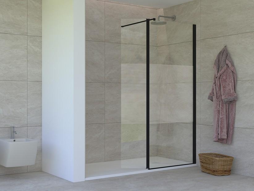 Walk-In Dusche Mirò 6 mm Klarglas Tür Rechts 80 cm H200 Erw 78,5/80 Horizontalen Streifen und Mattschwarzen Dichtungsprofilen | IperCeramica Walk-In Dusche Mirò 6 mm Klarglas Tür Rechts 80 cm H200 Erw 78,5/80 Horizontalen Streifen und Mattschwarzen Dichtungsprofilen | IperCeramica