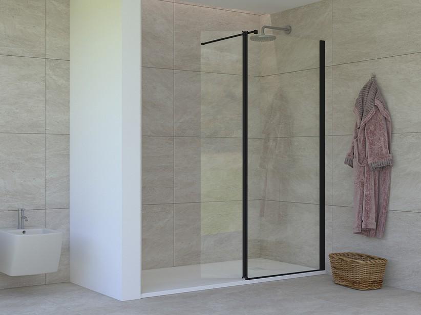 Walk-In Dusche Mirò 6 mm Klarglas mit Tür Rechts 150 cm H200 Erw 148,5/150 mit Mattschwarzen Dichtungsprofilen | IperCeramica Walk-In Dusche Mirò 6 mm Klarglas mit Tür Rechts 150 cm H200 Erw 148,5/150 mit Mattschwarzen Dichtungsprofilen | IperCeramica