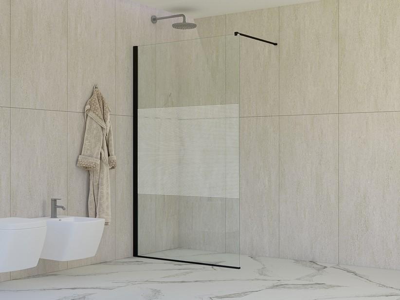 Walk-In Mirò 130 cm H200 Erw 128,5/130 Glas 6 mm klar mit Horizontalen Streifen und Mattschwarzen Profilen | IperCeramica Walk-In Mirò 130 cm H200 Erw 128,5/130 Glas 6 mm klar mit Horizontalen Streifen und Mattschwarzen Profilen | IperCeramica