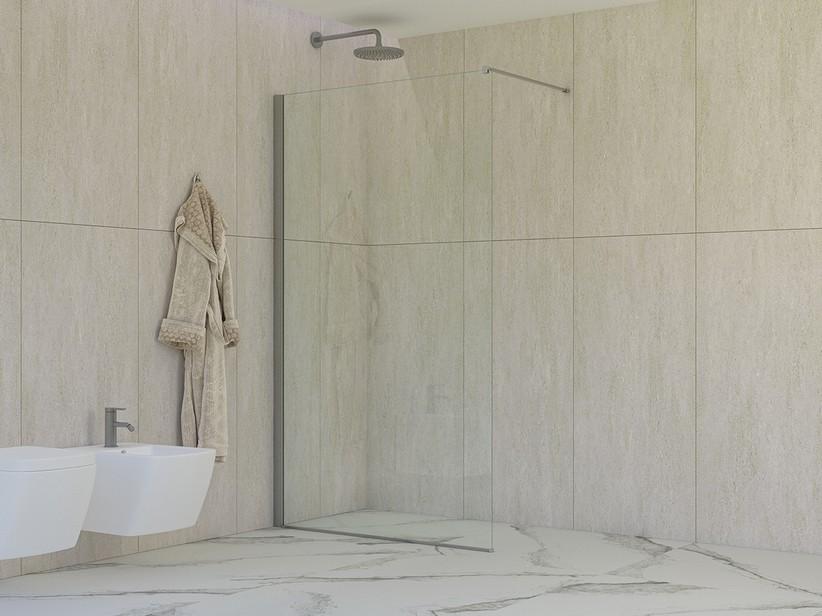 Walk-In Dusche Mirò 6 mm Klarglas 140 cm H200 Erw 138,5/140 mit Chrom-Dichtungsprofilen | IperCeramica Walk-In Dusche Mirò 6 mm Klarglas 140 cm H200 Erw 138,5/140 mit Chrom-Dichtungsprofilen | IperCeramica