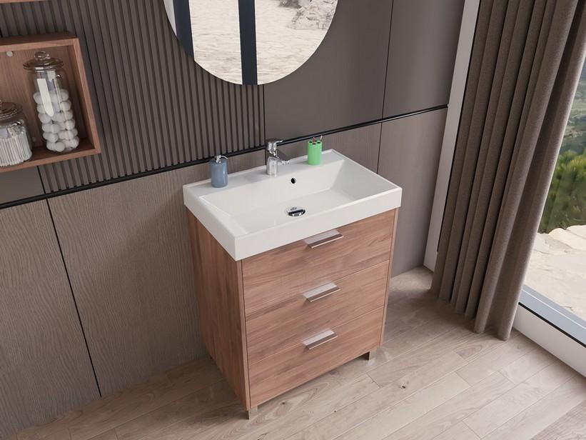 Meuble salle de bains Gardenia L70 cm sur pieds avec 3 tiroirs et lavabo Unitop en résine - finition noyer | IperCeramica Meuble salle de bains Gardenia L70 cm sur pieds avec 3 tiroirs et lavabo Unitop en résine - finition noyer | IperCeramica