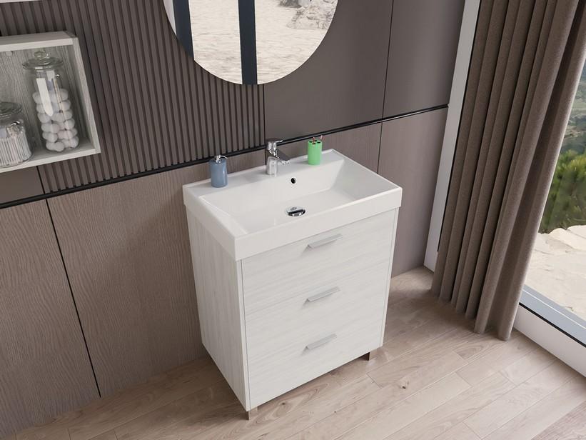 Meuble salle de bains Gardenia L70 cm sur pieds avec 3 tiroirs et lavabo Unitop en résine - finition ORME CRÈME | IperCeramica Meuble salle de bains Gardenia L70 cm sur pieds avec 3 tiroirs et lavabo Unitop en résine - finition ORME CRÈME | IperCeramica