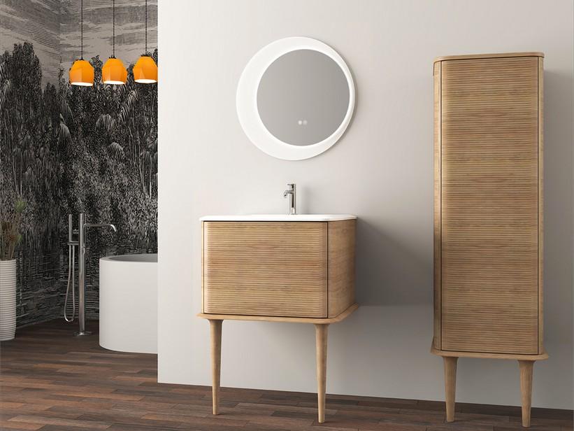 Meuble salle de bains ATLAS L64 cm à poser avec 1 tiroir et lavabo Unitop en résine - finition chêne tabac mat | IperCeramica Meuble salle de bains ATLAS L64 cm à poser avec 1 tiroir et lavabo Unitop en résine - finition chêne tabac mat | IperCeramica