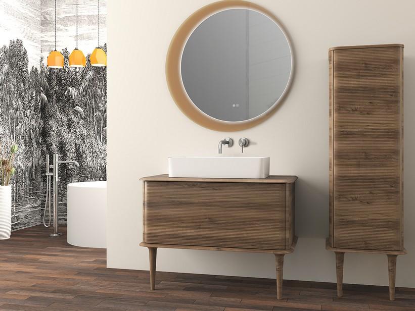 Meuble salle de bains ATLAS L98 cm à poser avec 1 tiroir et plan - finition noyer mat | IperCeramica Meuble salle de bains ATLAS L98 cm à poser avec 1 tiroir et plan - finition noyer mat | IperCeramica