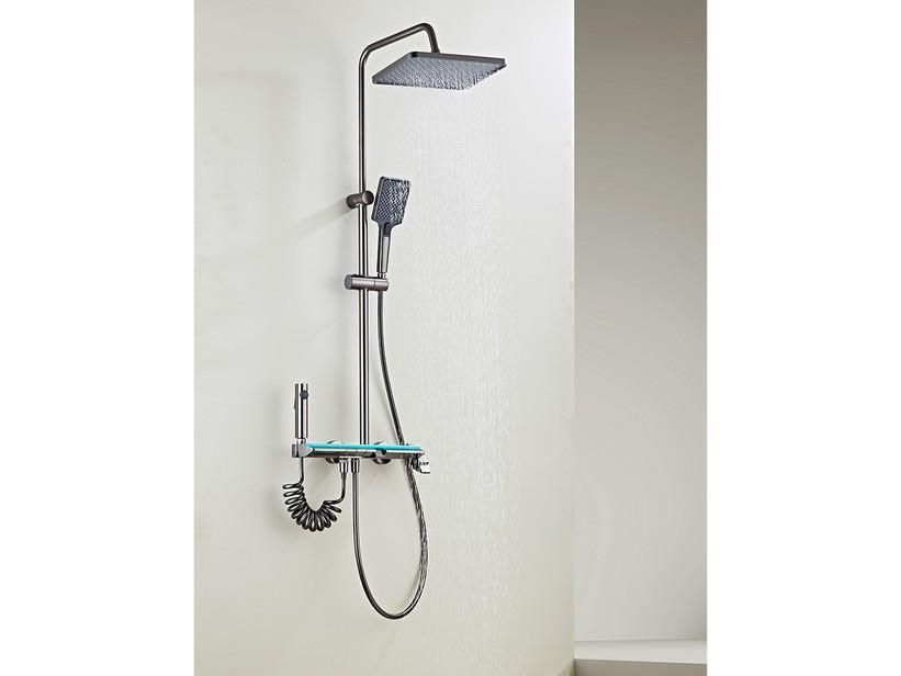 Colonne de douche Ludo avec mitigeur progressif et inverseur à 4 fonctions gris brossé | IperCeramica Colonne de douche Ludo avec mitigeur progressif et inverseur à 4 fonctions gris brossé | IperCeramica