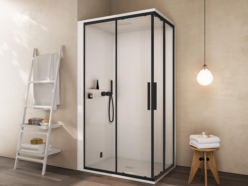 Cabine de douche multifonction et STEAM Mellow 100x80 noir installation en angle gauche | IperCeramica Cabine de douche multifonction et STEAM Mellow 100x80 noir installation en angle gauche | IperCeramica