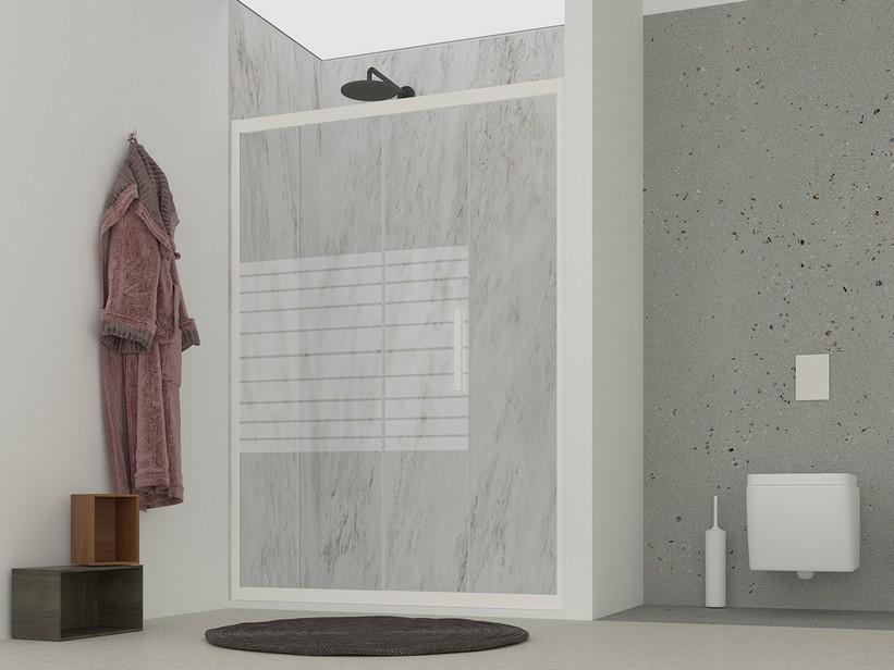 Porte de douche coulissante OM 1 battant 120 cm H200 Réd 110/120 cm rayures/blanc mat | IperCeramica Porte de douche coulissante OM 1 battant 120 cm H200 Réd 110/120 cm rayures/blanc mat | IperCeramica