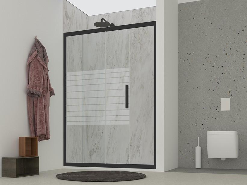 Porte de douche coulissante OM 1 battant 100 cm H200 Réd 90/100 cm rayures/noir mat | IperCeramica Porte de douche coulissante OM 1 battant 100 cm H200 Réd 90/100 cm rayures/noir mat | IperCeramica