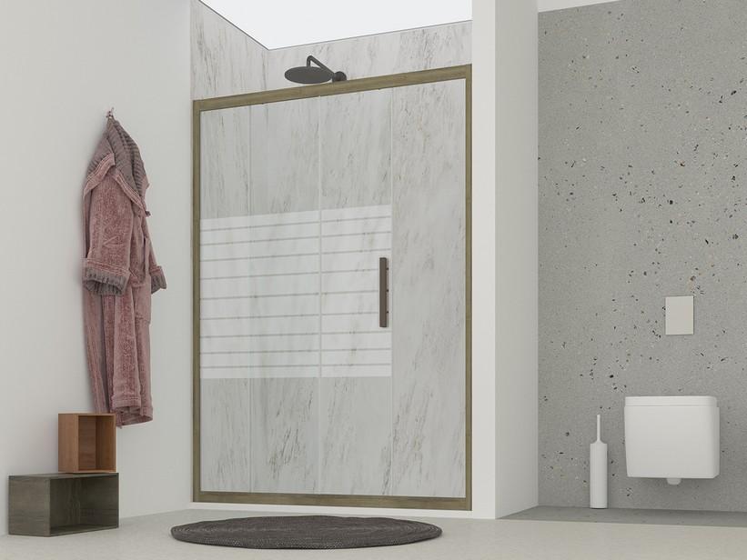 Porte de douche coulissante OM 1 battant 100 cm H200 Réd 90/100 cm rayures/chêne Cognac | IperCeramica Porte de douche coulissante OM 1 battant 100 cm H200 Réd 90/100 cm rayures/chêne Cognac | IperCeramica